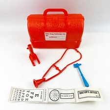 Vintage 60s Hasbro Orange Plastic Doctor Bag Kit Tools Stethoscope Name