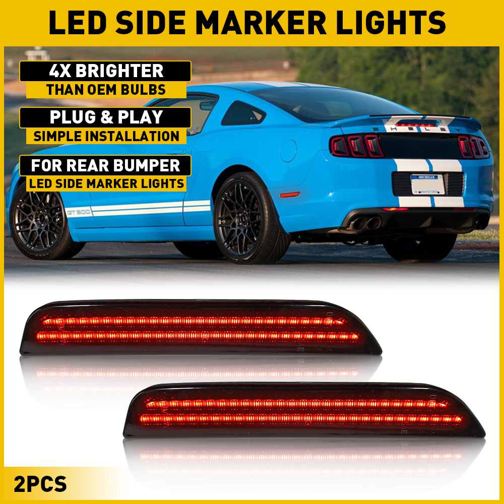 2010-2014 Ford Mustang 2X Red Smoked LED Bumper Side Marker Lights