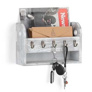 Wall-Mounted-Letter-Rack-Holder-with-5-Key-Hooks-Envelope-Organizer-For-Entryway