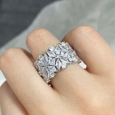 5.95 Ctw Marquise & Round Cut D/FL Moissanite Solid 14K White Gold Eternity Ring