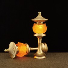 1pair 27cm LED Tricolor Crystal Buddha Offering Lamp Buddhist Temple Lotus Light