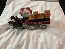 Vintage Coca Cola Cast Iron Horse Drawn Wagon Umbrella Cases Bottles Coke