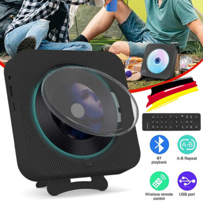 CD Player Tragbar mit Bluetooth HiFi Lautsprecher Fernbedienung FM-Radio AUX/USB