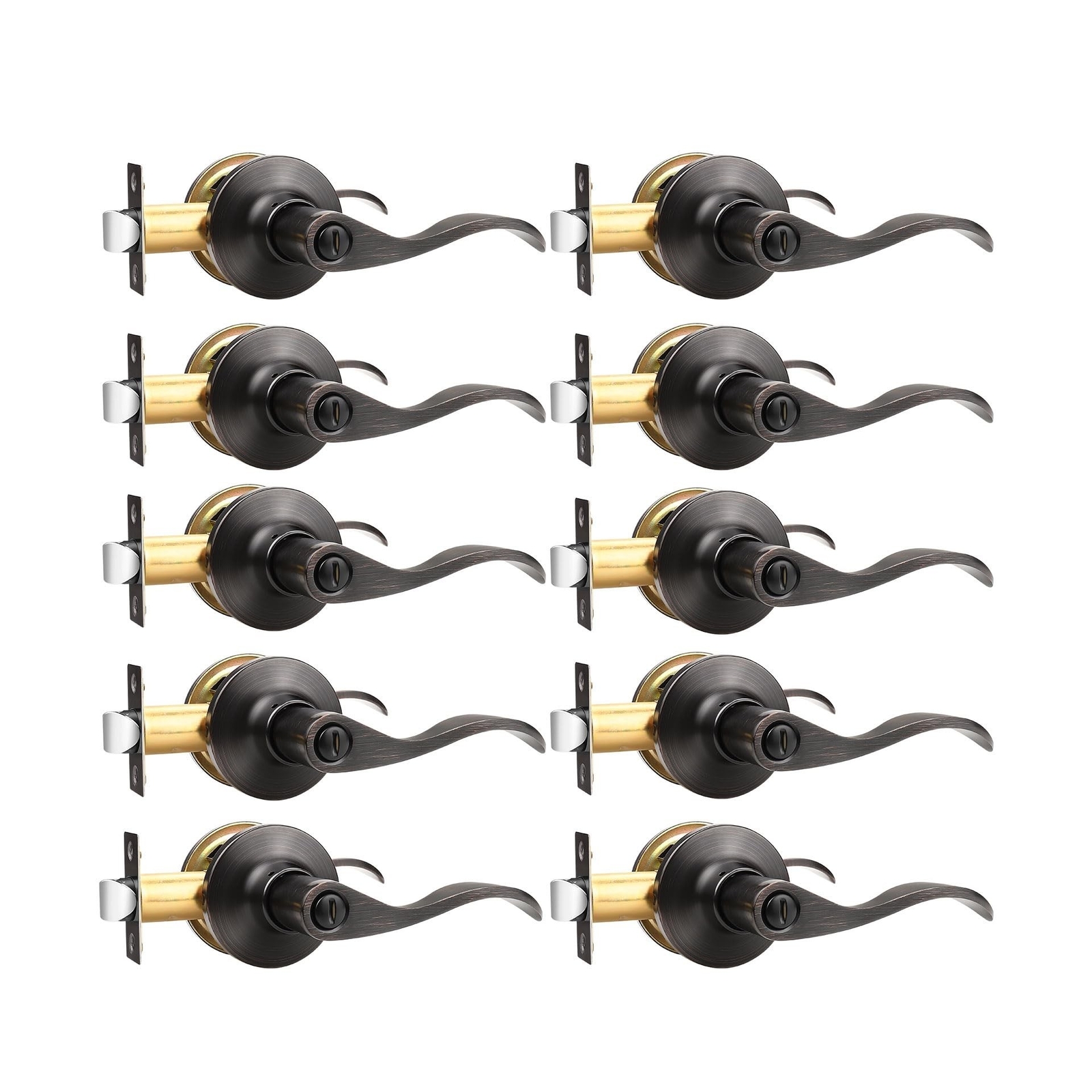 GOBEKOR 10-Pack Oil Rubbed Bronze Privacy Door Levers for Bedroom and Bathroom-image