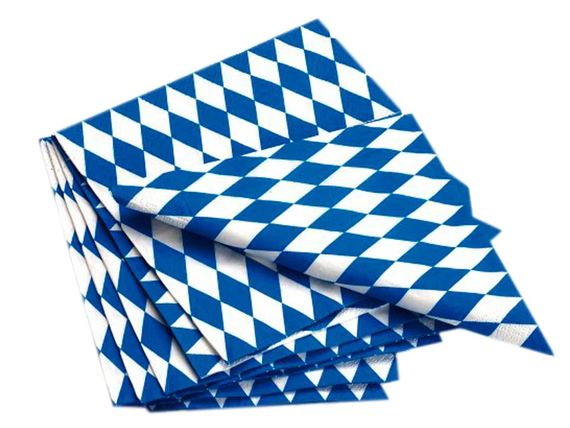MARKENLOS 400 Servietten Tafelservietten 33x33 weiss blau 1/4 Falz Bayrisch (AG-235)