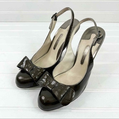 Shiny Leather Bow Slingback Heels 