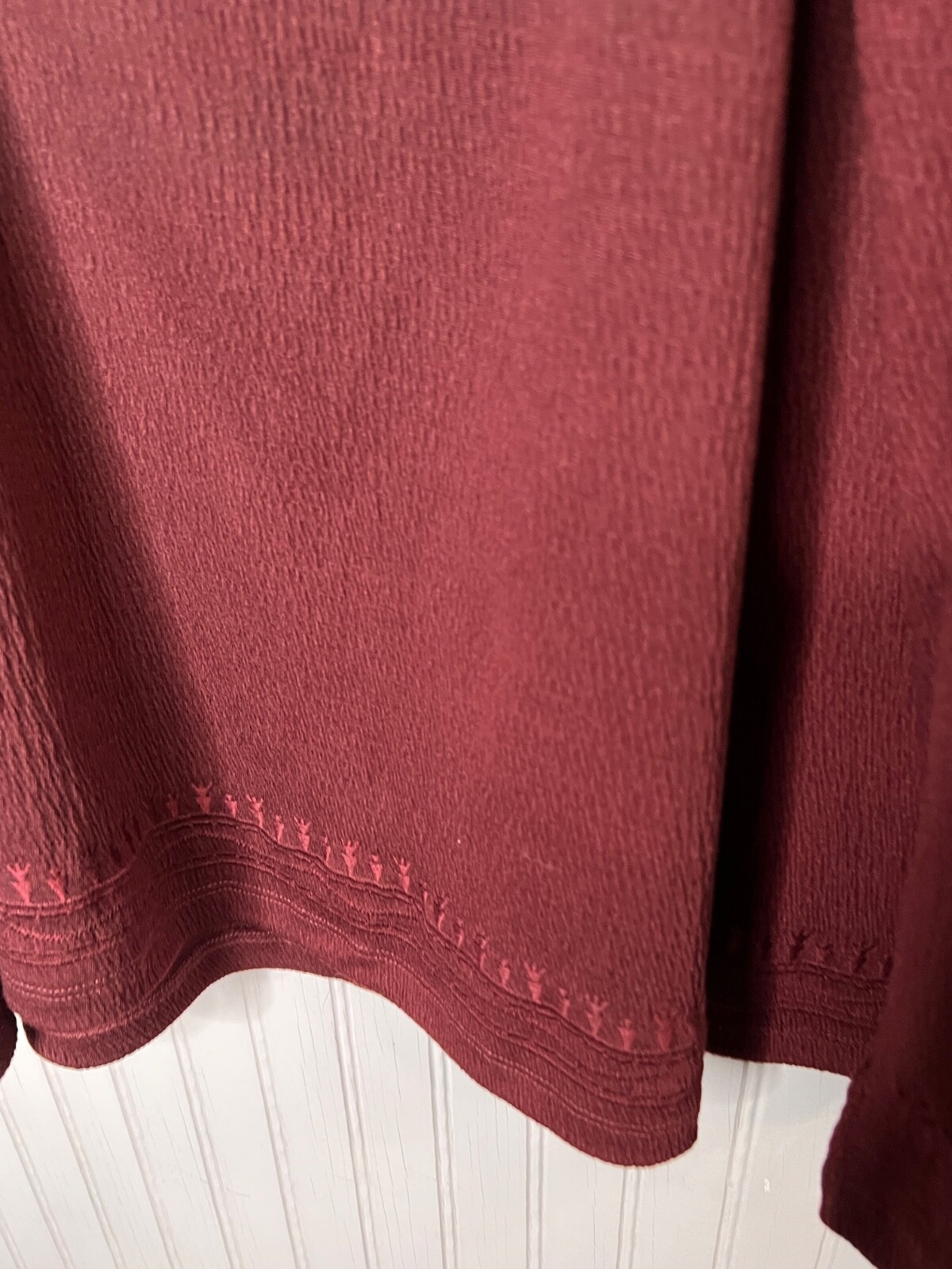 Indigo Threads Co Womens TOP 2X Boho Burgandy Red  Embroidered Tassled Cool