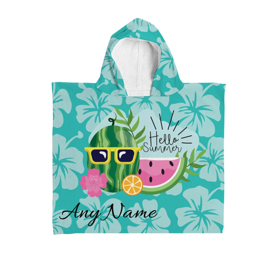 Toalla con capucha personalizada para niños Hola verano azul bata de baño baño baño Foto 2 de 3