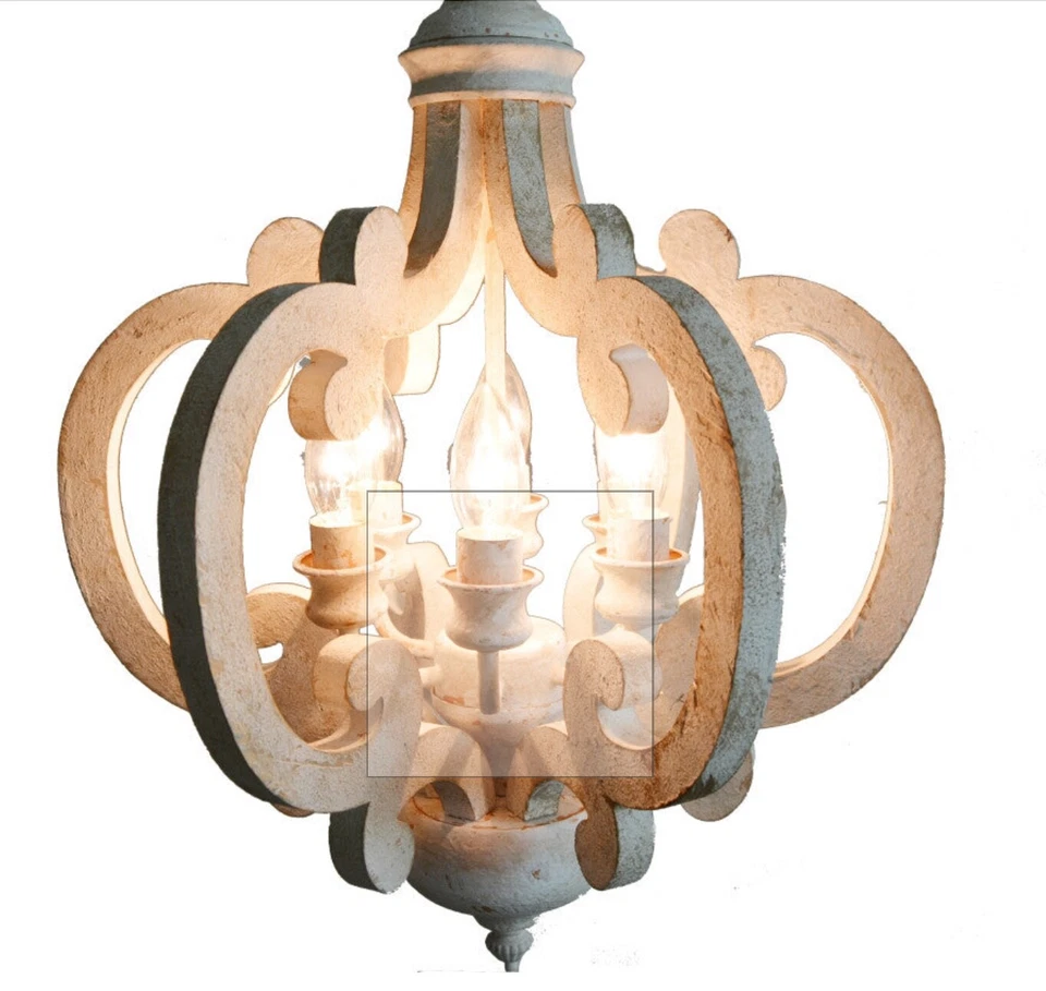 Benzara Antiqued Wood and Metal Chandelier, White 6 Light - Image 3 of 4