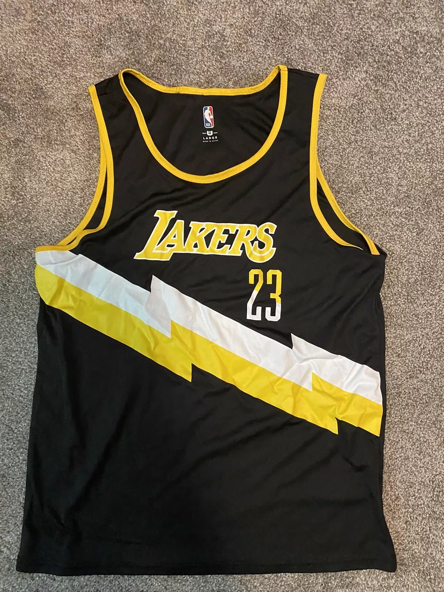 Lebron James Los Angeles Lakers #23 Black Yellow NBA Jersey Shirt Size  Large