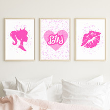 Set of 3 Barbie Personalised Prints A5 A4 A3 Fuchsia Pink Glitter Childrens Teen