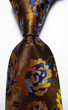 New Classic Floral Gold Brown Blue JACQUARD WOVEN 100% Silk Men's Tie Necktie