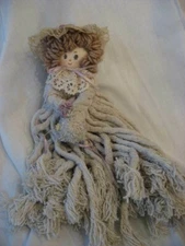 Doll Girl String Mop Body LAVENDER FLOWERS BOWS Cute Face LACE Hat Unique Craft