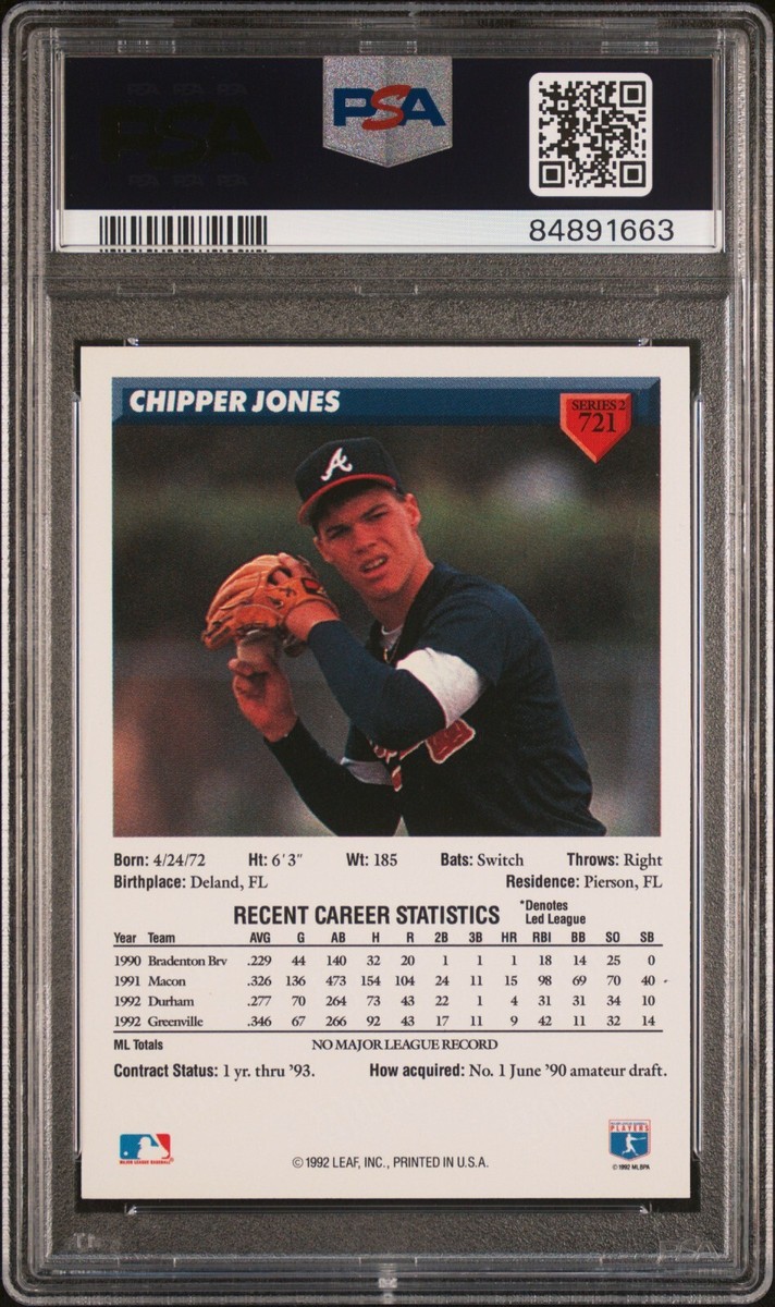 1993 Donruss Chipper Jones #721 Rookie RC PSA 10 GEM MINT | eBay