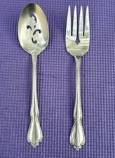 Oneida  Oneidacraft  CHATEAU Stainless PIERCED SERVING SPOON & MEAT FORK
