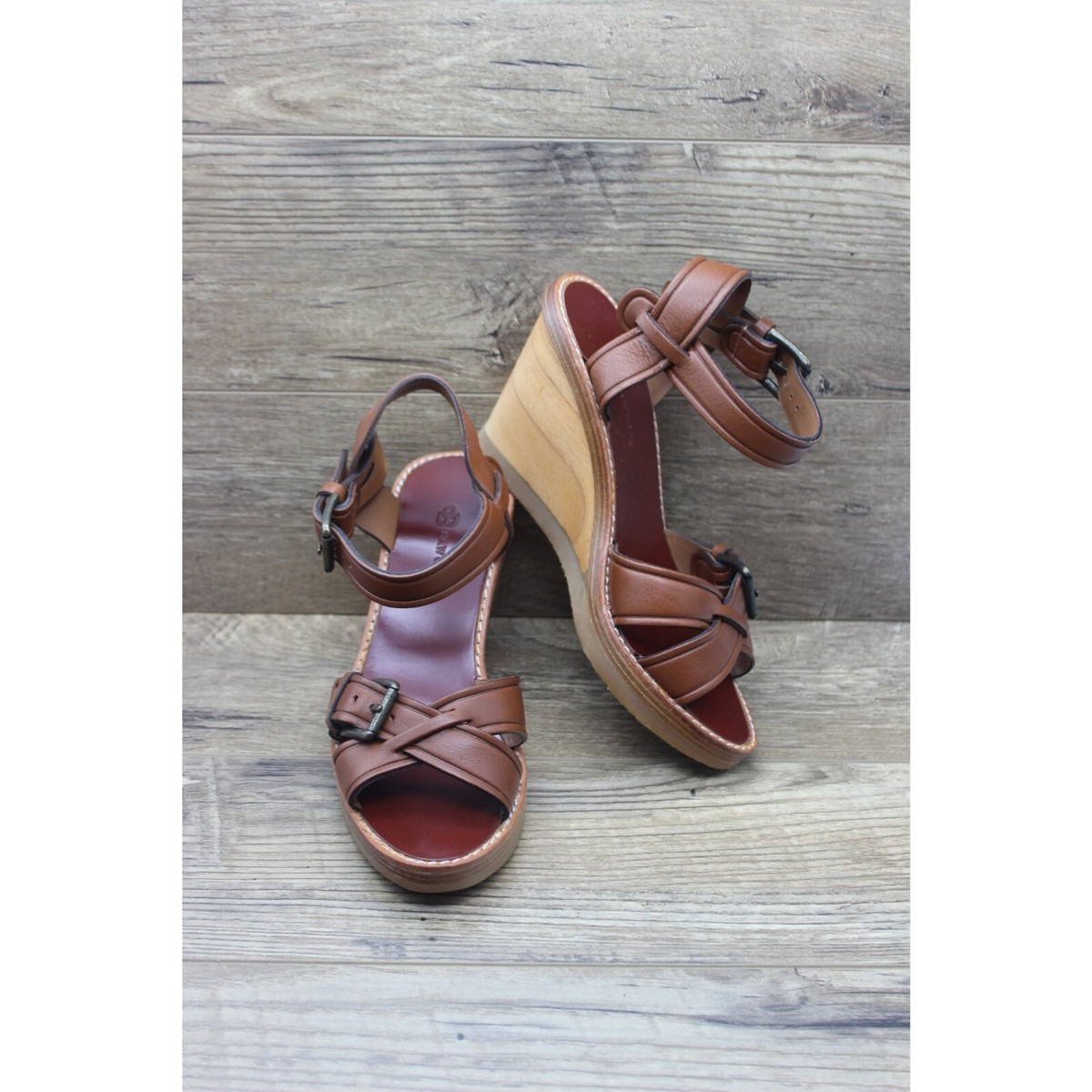 Bawcock wood leather adjustable buckle cross strap wedge  display picture 1