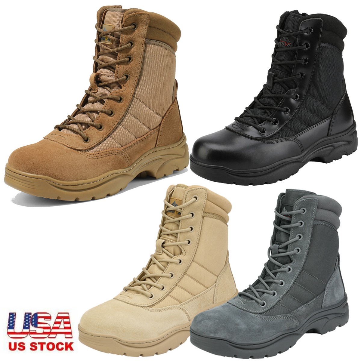 Men\'s Ankle-High Leather Military Tactical Boots with Side Zipper s-l1200.jpg main image 2