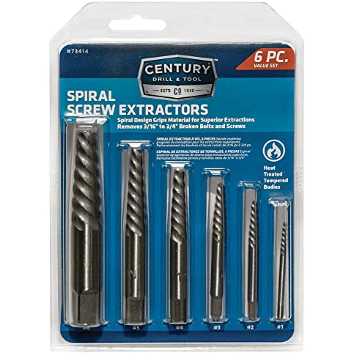Century Drill Tool 73414 Spiral Flute Screw Extractor Set 1 6