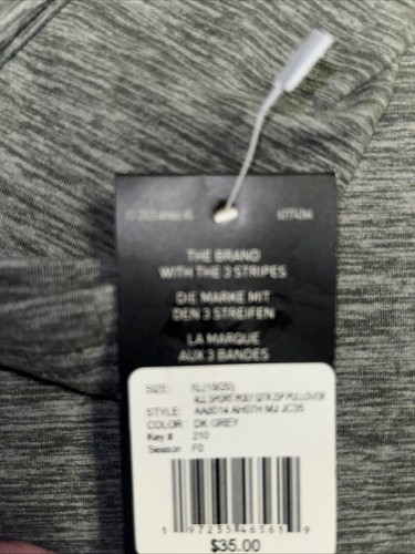 NWT Boys XL (18/20) Adidas 1/4 Zip Slim Fit Gray All-Sport Pullover - Picture 3 of 4