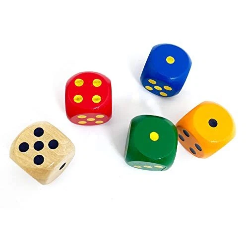  Set of 5 Random Color Large 1 1/5" Round Edge Wooden Dice (5 Colors with dots)  - Image 4 of 4