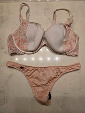 Vintage Victoria's Secret Pink Nylon Shiny Thong Set Small 34c