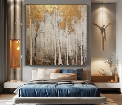 Abstrakt Gemälde Wald Blattgold  Acryl  Handdgemalt   Bild Kunst  Malerei