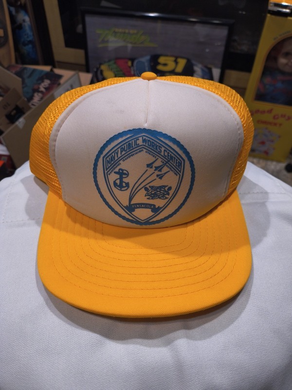 Vintage U.S. NAVY PUBLIC WORKS CENTER SNAPBACK MESH BACK NAVY BLUE HAT CAP