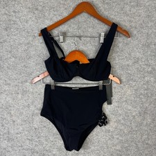 Jets Black High Waisted Bikini Set Size 10 Retro Full Brief Swim NWT