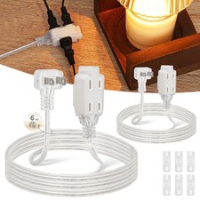 2 Pack Clear Extension Cord 6FT 3 Outlet 90 Flat Plug 2 Prong 18 AWG 125V 7A
