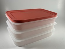 NEW! TUPPERWARE freezer mate plus stackables 3 sheer bottoms peach seal