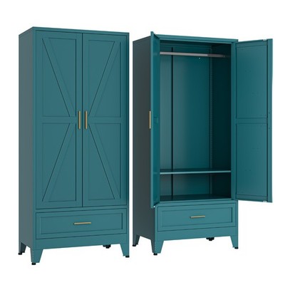 Metal armoire Wardrobe Closet with Hanging Rod,71'' Metal Wardrobe Cabinet