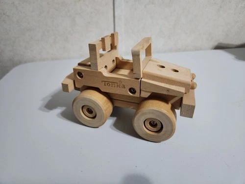 Vtg Tonka Wooden Toy Jeep Natural Wood Classic Retro Collect