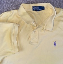 Polo Ralph Lauren Polo Shirt Solid Yellow Mens Large Purple Pony Soft Cotton