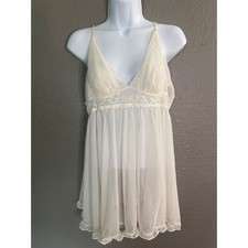 Y2K Betsey Johnson Intimates White Lace Mesh Babydoll Chemise Lingerie MED Light