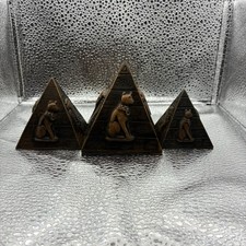 3 Vintage Egyptian Pyramids featuring Bastet, Tutankhamun, Cleopatra & Nefertiti