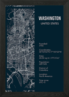 Washington DC Map Framed Wall Art Poster Canvas Print Picture