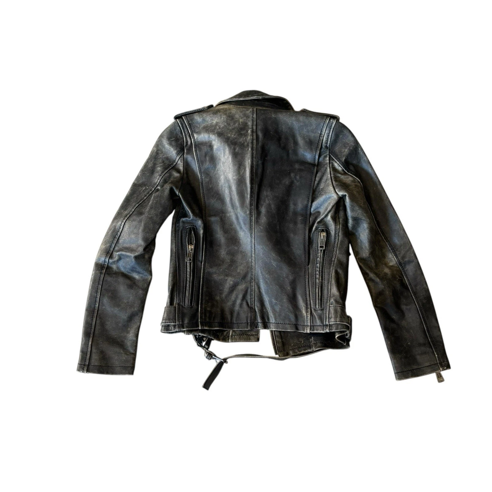 R13 Distressed Leather Moto Biker Jacket Women’s In Faded Black image 8