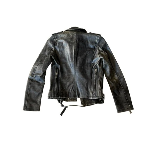 R13 Distressed Leather Moto Biker Jacket Women’s In Faded Black image 8