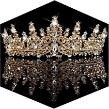 "TOBATOBA Gold Crown for Women Crystal Queen Princess Tiara, "