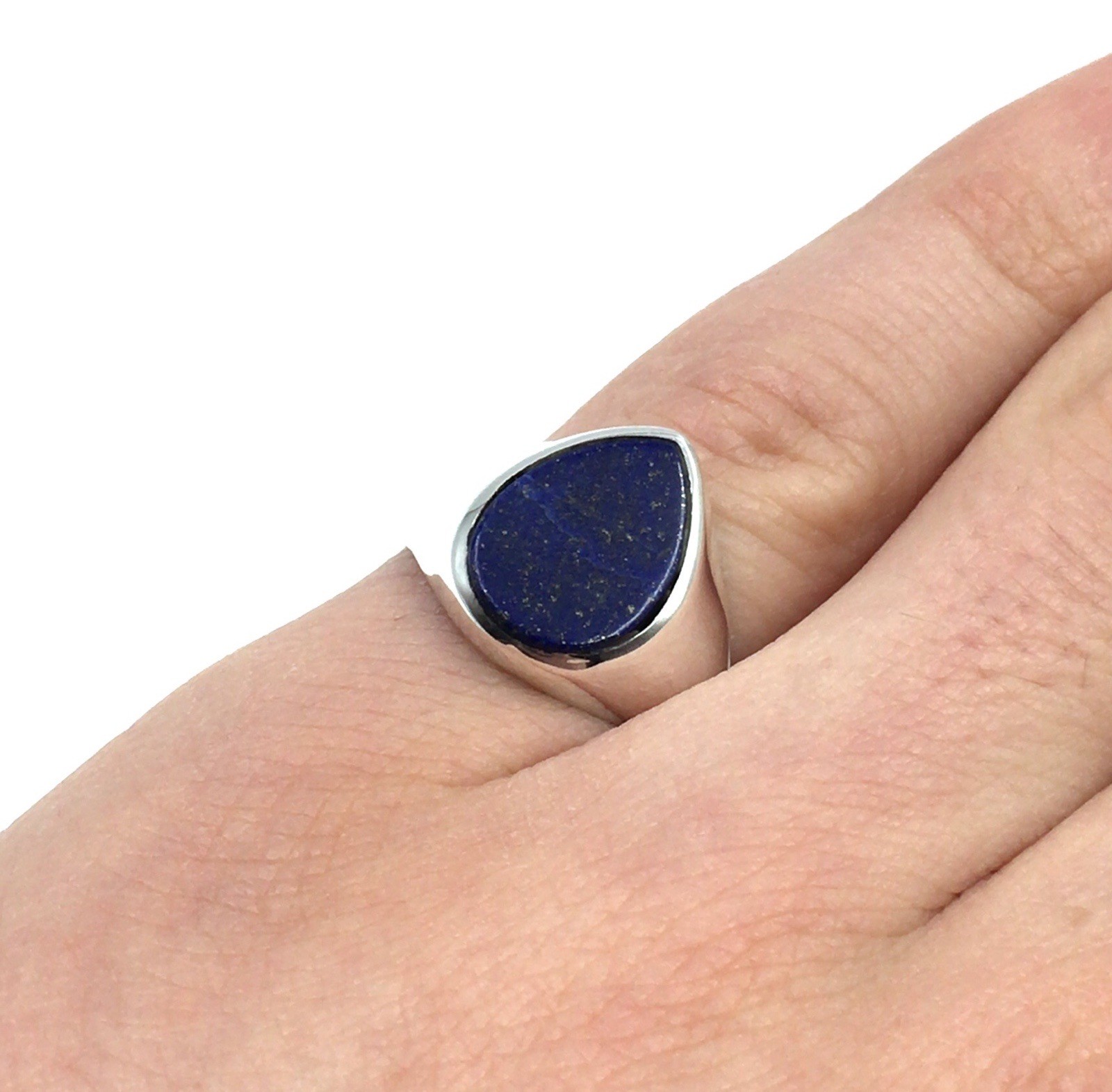 Solid 925 Silver Ring Lapis Lazuli Drop Band Ring… - image 2