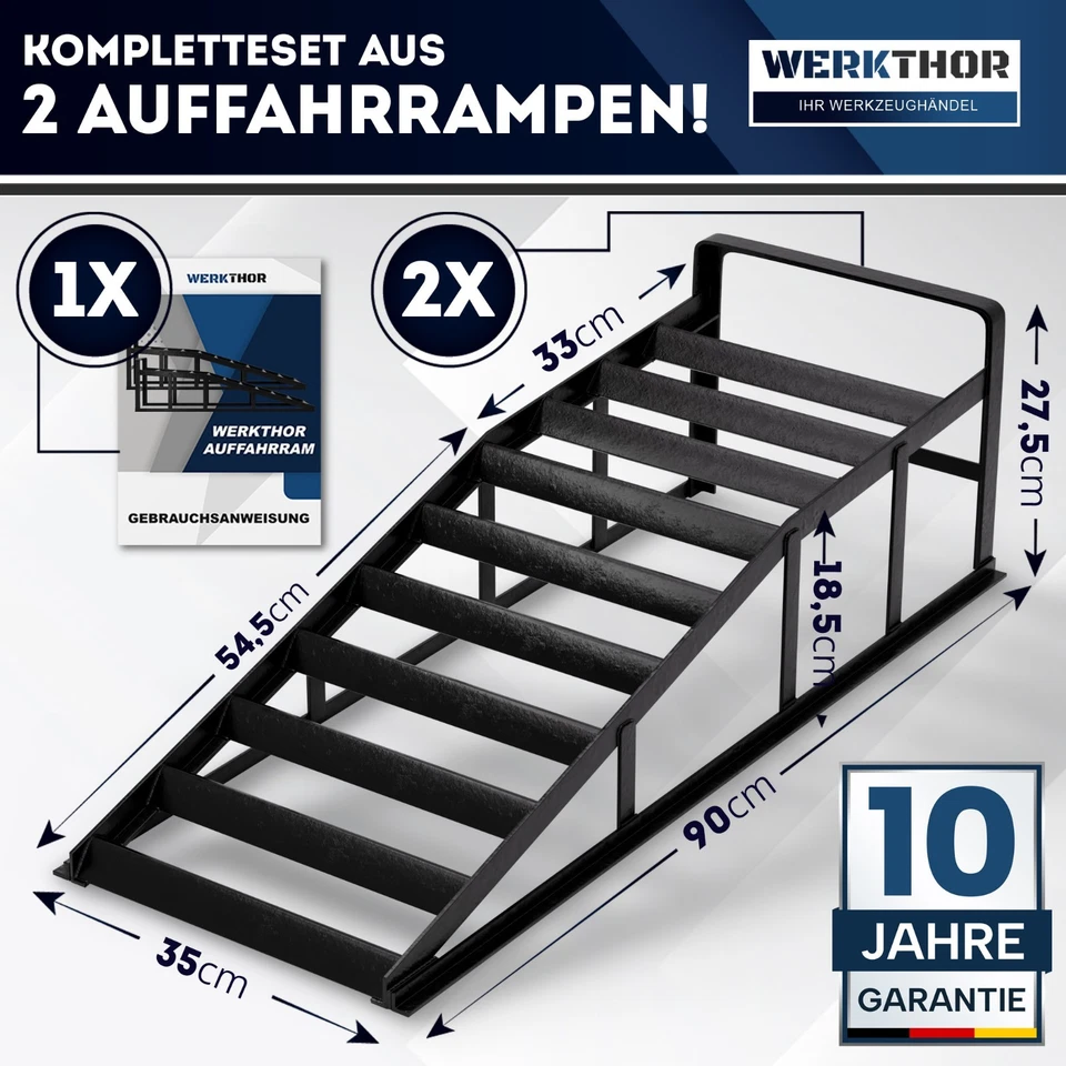 WERKTHOR PKW Auffahrrampen 2er Set Metall – Schwerlast Auto Rampe  3t – Rutschfe - Bild 2 von 4