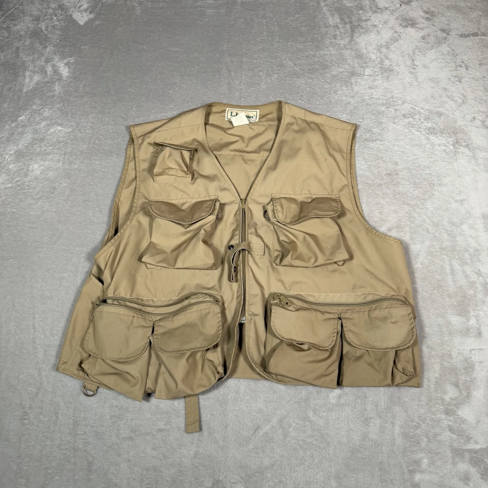 Vintage LL Bean Vest Mens Extra Large Beige Fly Fishing Utility Multi Pocket