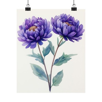 Boho Purple Aster Flower Art Print Poster, Minimalist Floral Wall Art 2