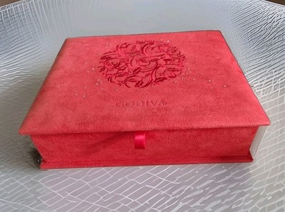 Vintage GODIVA Red Velvet Box Swarovski Crystals Elements Embellished Embroidery