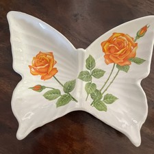 Butterfly Shaped Ceramic Trinket Dish Peach Roses Made In Japan Cottage Core