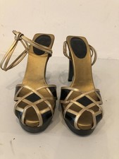 Vintage Gold and Black Strappy Heels