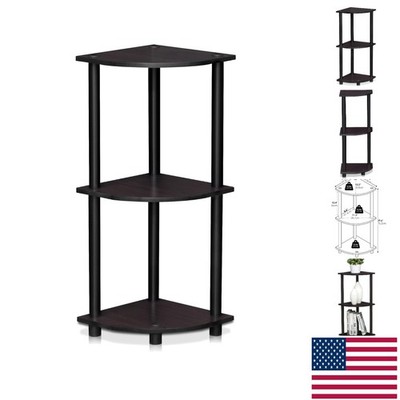 Compact 3-Tier Corner Shelving Unit   Stylish Dark Walnut for Organizing Spaces