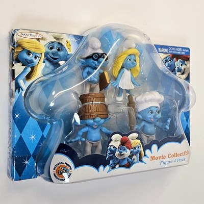 THE SMURFS SMURFETTE, CLUMSY, BRAINY, BAKER SMURF FIGURE SET MOSC