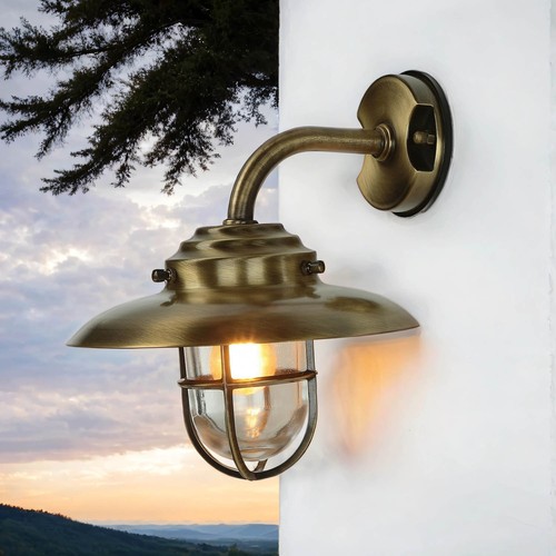 Lampada Da Esterno Marittima IP64 Ottone Vetro E27 Applique Casa Cortile Balcone