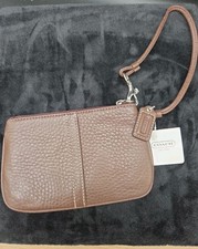 Coach Factory Pebbled Mahogany Brown Leather Wristlet